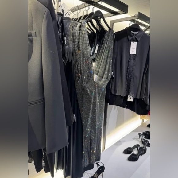 ZARA NEW WOMAN JEWEL WATERFALL DRESS WITH RHINESTONES SILVER - Picture 7 of 14